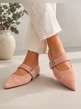 Steve Madden Blush Suede Leather Mary Jane Flats Buckle Pointed Toe